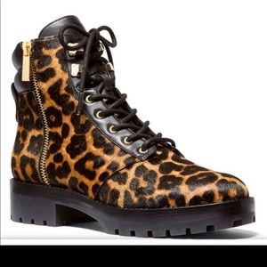 Michael Kors Cheetah Print Combat Boots Calf Hair